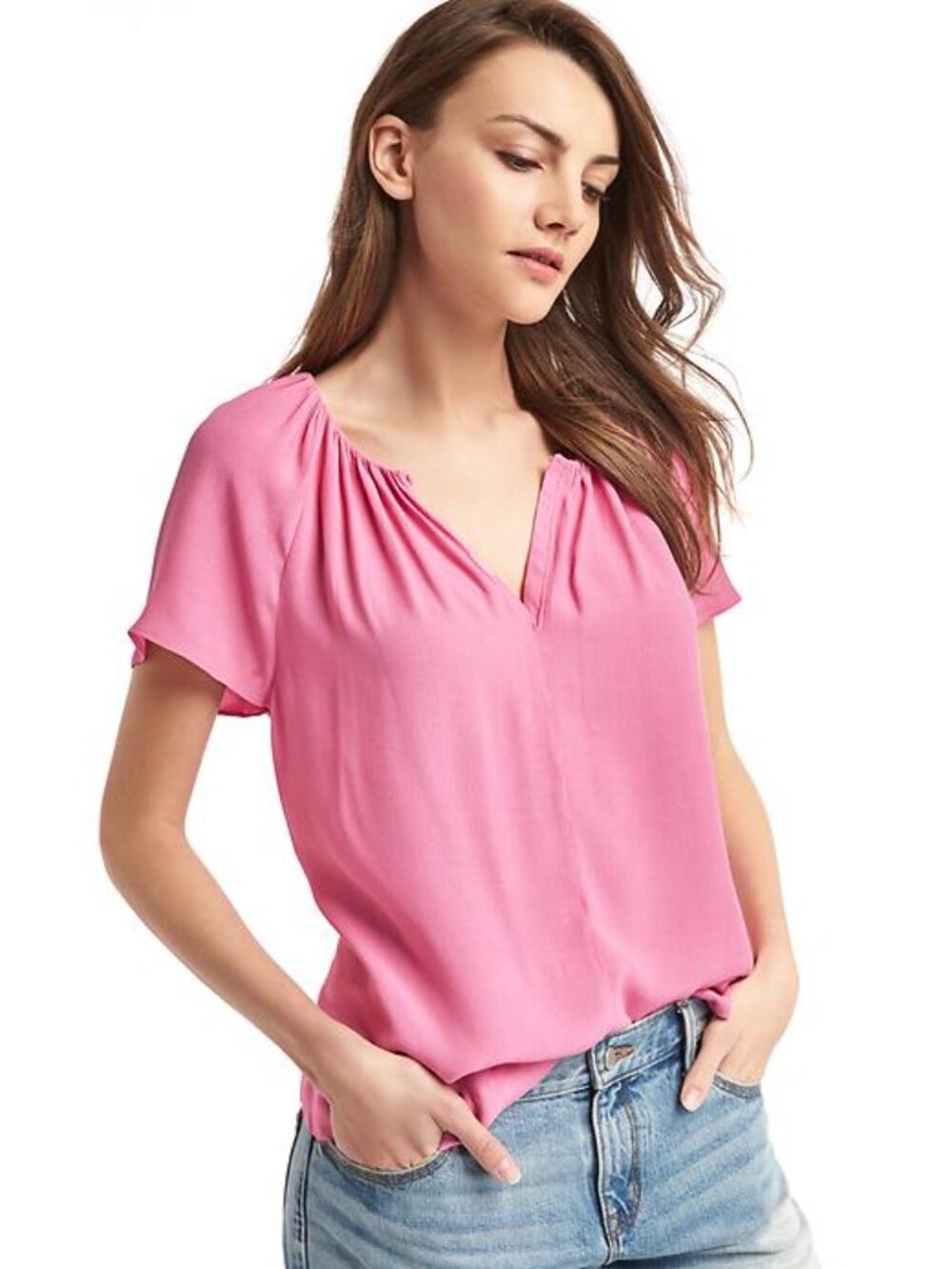 Joie Terabithia Silk Pleated Short Sleeve Blouse